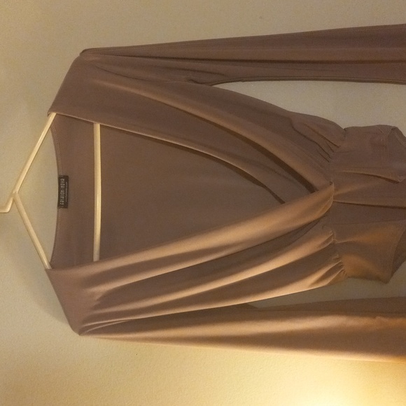 Fashion Nova Nude Long Open Sleeve Deep Plunging Body Suit - Picture 2 of 9